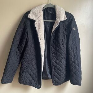 Lauren Ralph Lauren Black Quilted Jacket with fuzzy collar size M